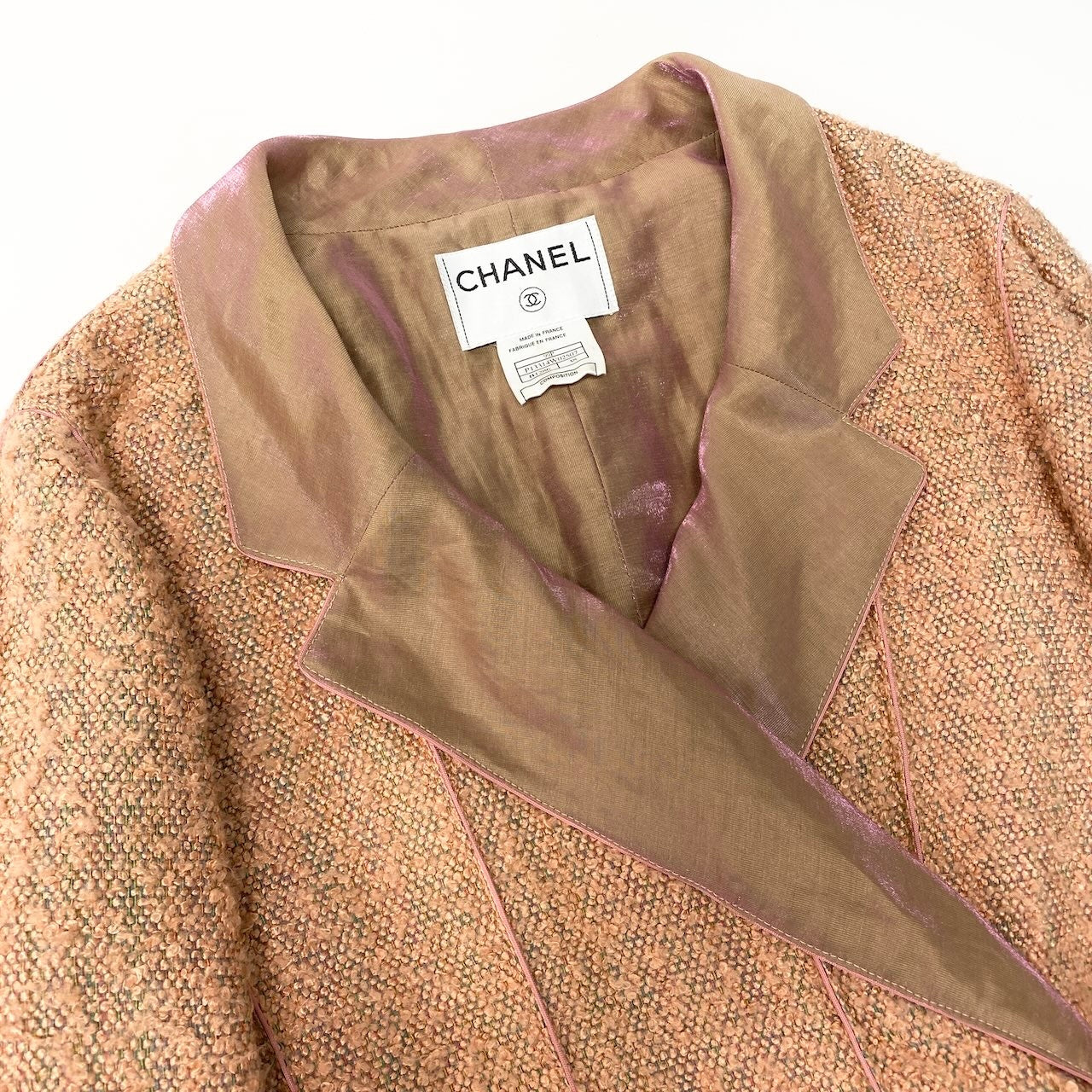 C CHANEL シャネル ヴィンテージ 99P ツイードジャケット ショート丈ジャケット ウエストリボン P13314W02507 38サイズ ベージュ系 レディース 女性用nu1