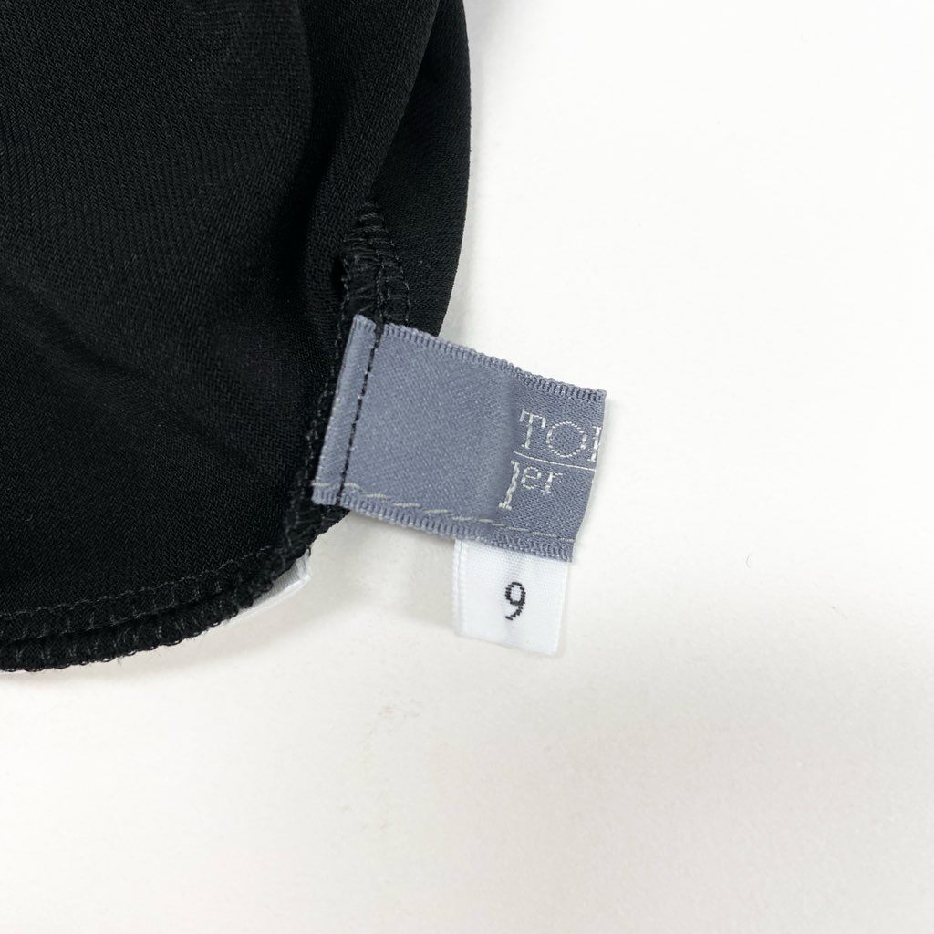 83L22 【美品】TOKUKO 1er VOL トクコプルミエヴォル 長袖カットソー ハイネックカットソー 袖口レースデザイン ストレッチ素材 9サイズ ブラック レディースu02t