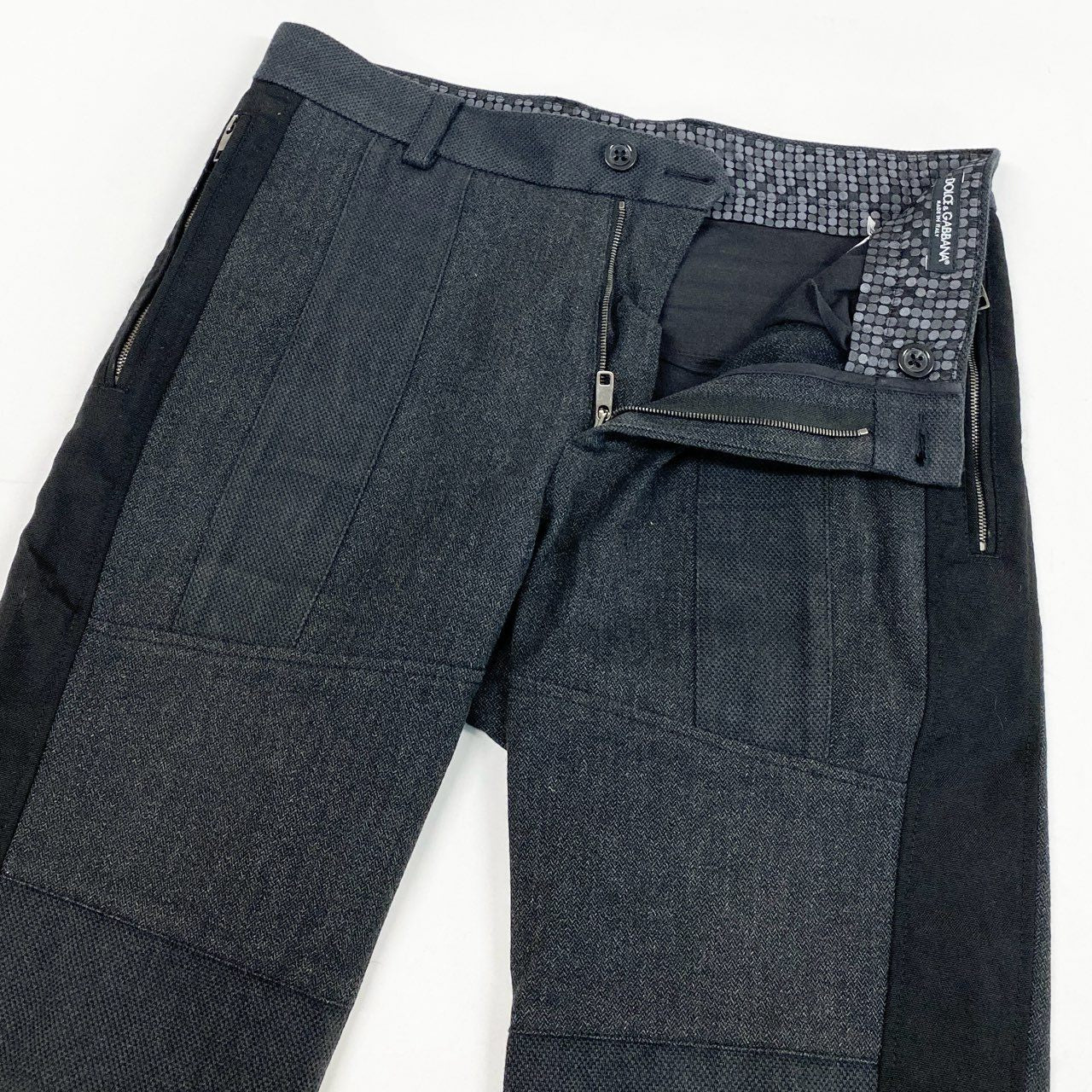 83L22 DOLCE&GABBANA ドルチェアンドガッパーナ イタリア製 パッチワーク ストレッチパンツ テーパード ボトムス メンズ 紳士服 44 ブラック グレーk02i