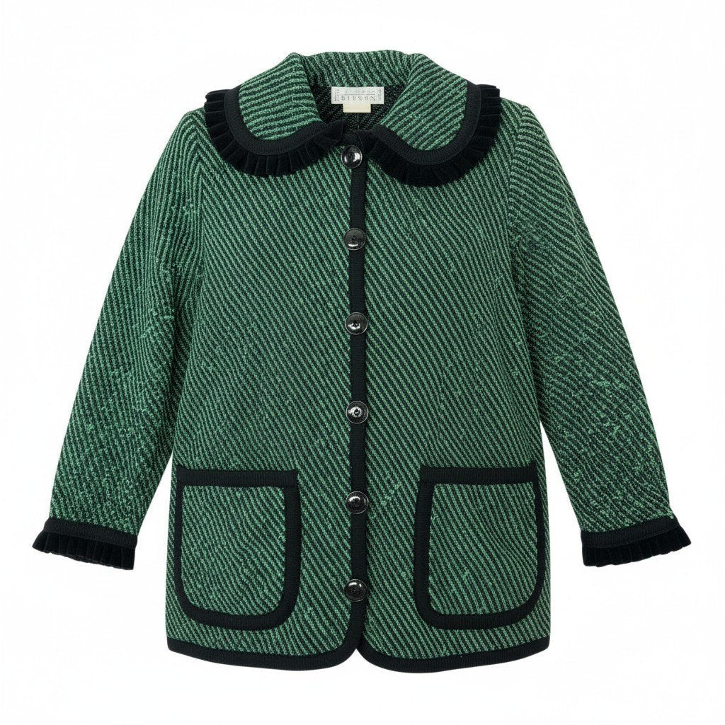 7d24 GIVENCHY ジバンシー ニットジャケット ストライプ柄 サイズ38 グリーン ブラック ウールブレンド レディース 女性服o07t