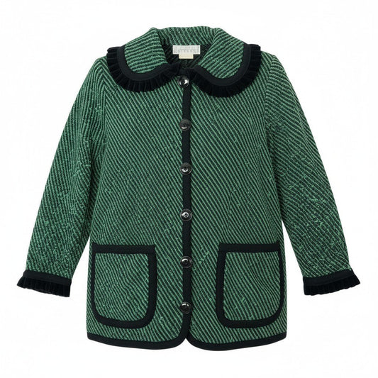 7d24 GIVENCHY ジバンシー ニットジャケット ストライプ柄 サイズ38 グリーン ブラック ウールブレンド レディース 女性服o07t