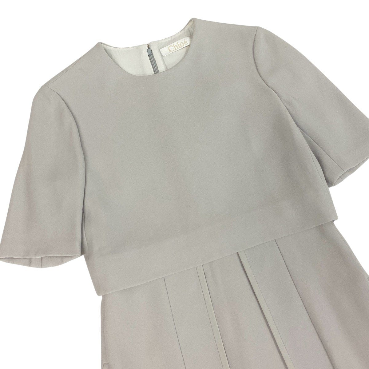 h17 【美品】Chloé 半袖ワンピース 切替デザイン 34サイズ ライトグレー レディース 女性用k02i