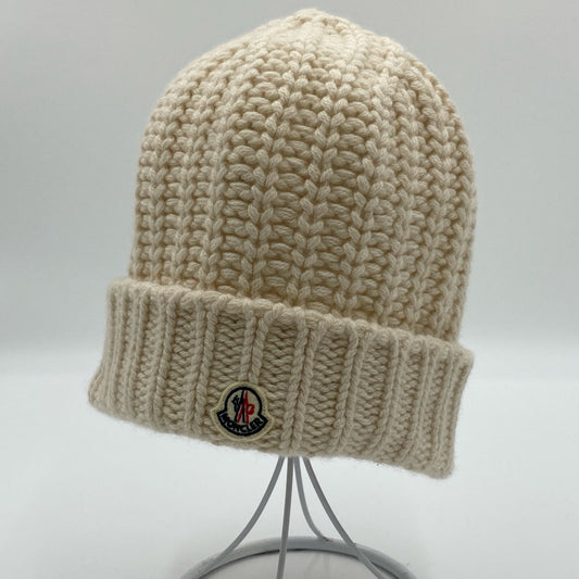 h21《美品》 MONCLER モンクレール 23年 ロゴパッチ カシミヤ ビーニーキャップ I20933B00061 UNI アイボリー ニット帽 Logo Patch Beanie