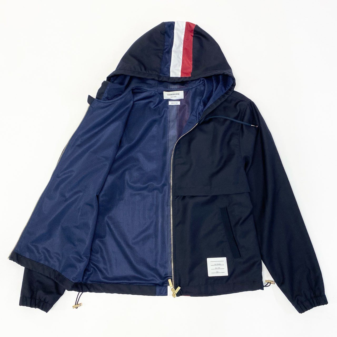 38a16 THOM BROWNE トムブラウン ジップパーカー ジャケット MJT087A サイズ1 ネイビー バッグライン トリコロールt18r