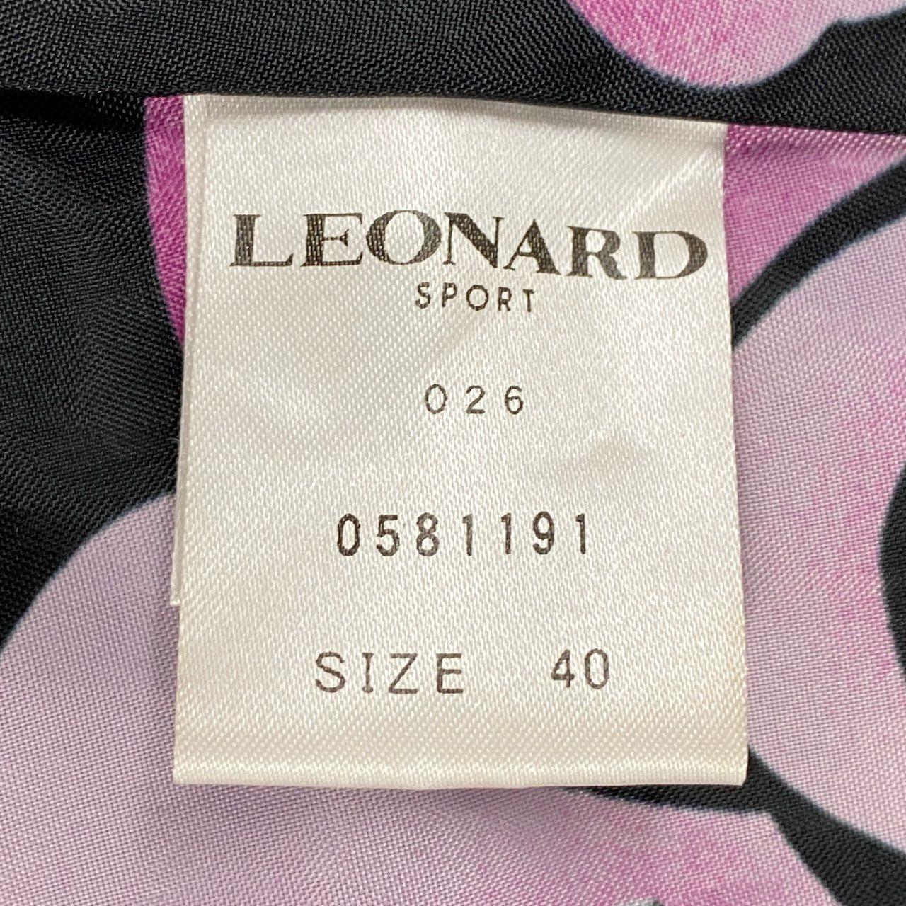 4k7 LEONARD SPORT レオナールスポーツ ジレベスト ロングべスト 美しい花柄プリント スエードレザー  40 ブラックo07t