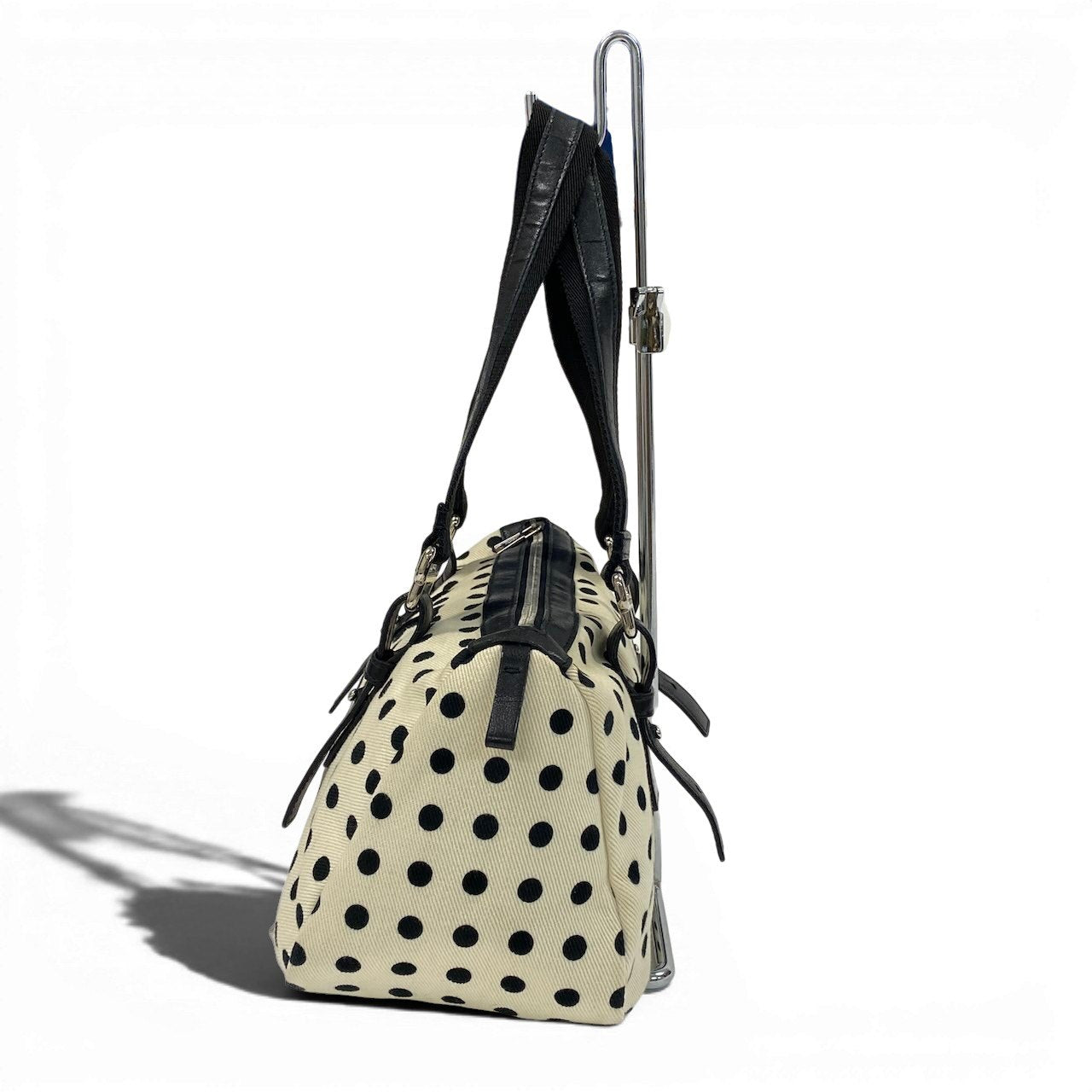 e4 《美品》 Yves Saint Laurent イヴサンローラン ポルカドット ミニボストンバッグ Vintage Polka Dot Mini Boston ホワイト ブラックt18r