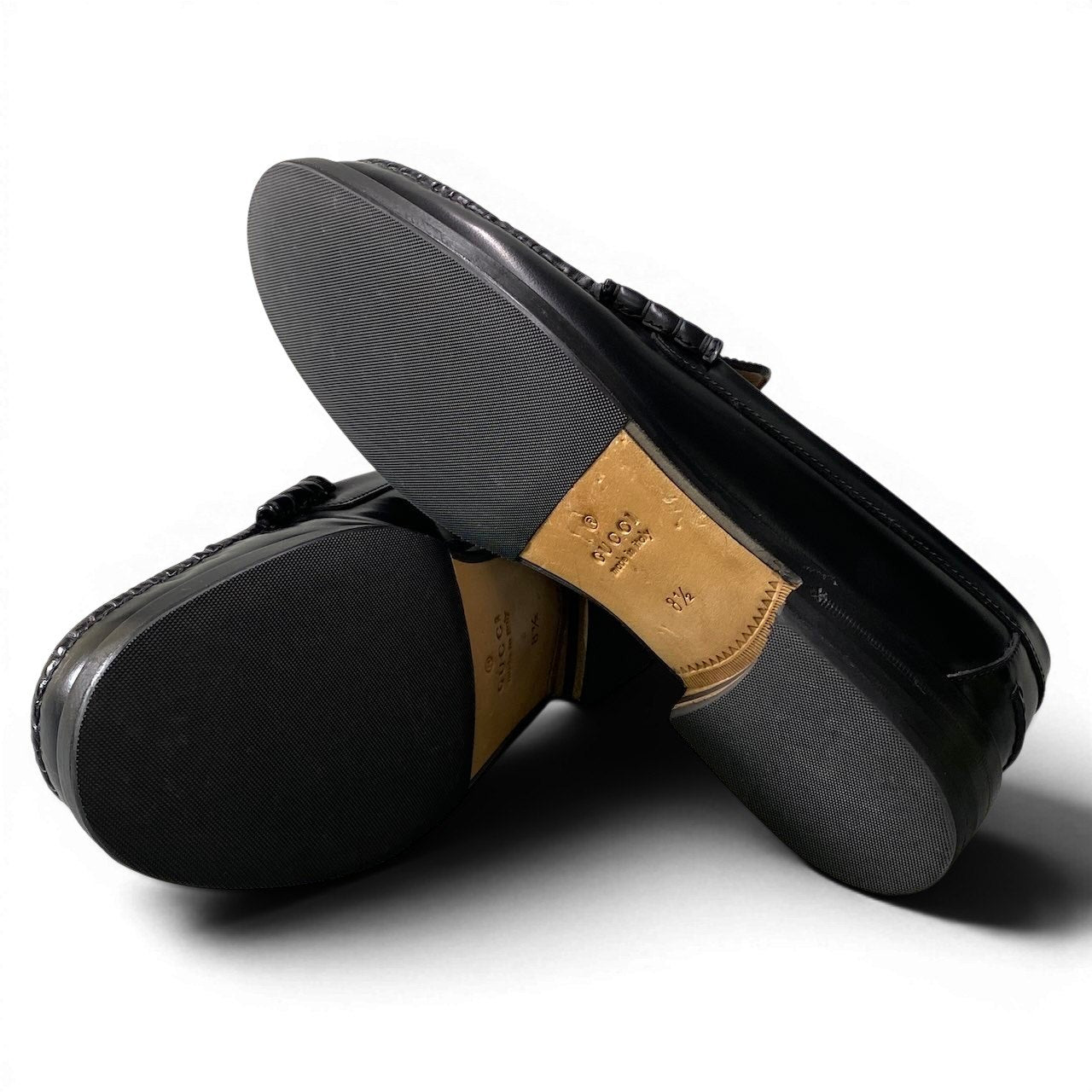 e4 GUCCI グッチ インターロッキング GGロゴ ローファー シューズ ドレスシューズ スリッポン 738470 8 1/2 ブラック レザー メンズo07t