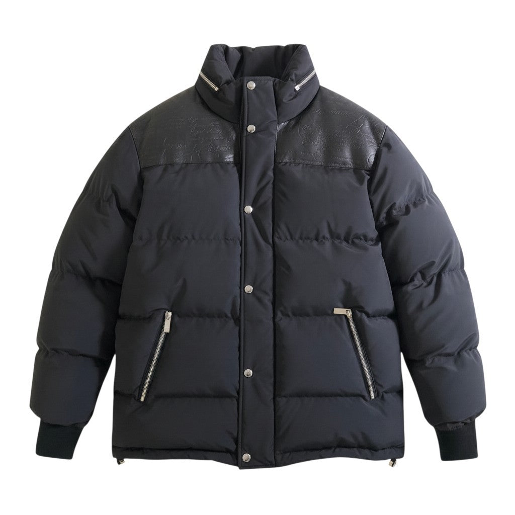 10j28《入手困難》 Berluti ベルルッティ カリグラフィー レザー使い ダウンジャケット R18OBL90W Size 48 ブラック ガーメント付t18r
