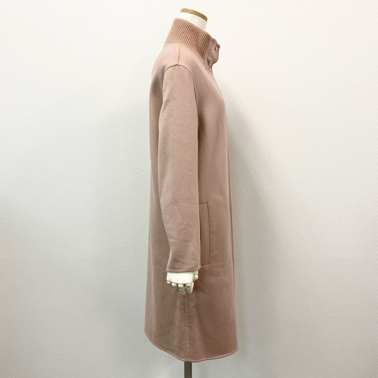 72a14 《美品》 AGNONA アニオナ カシミヤ100％ ジップコート 38 ピンク イタリア製 ハイネック アウター 冬