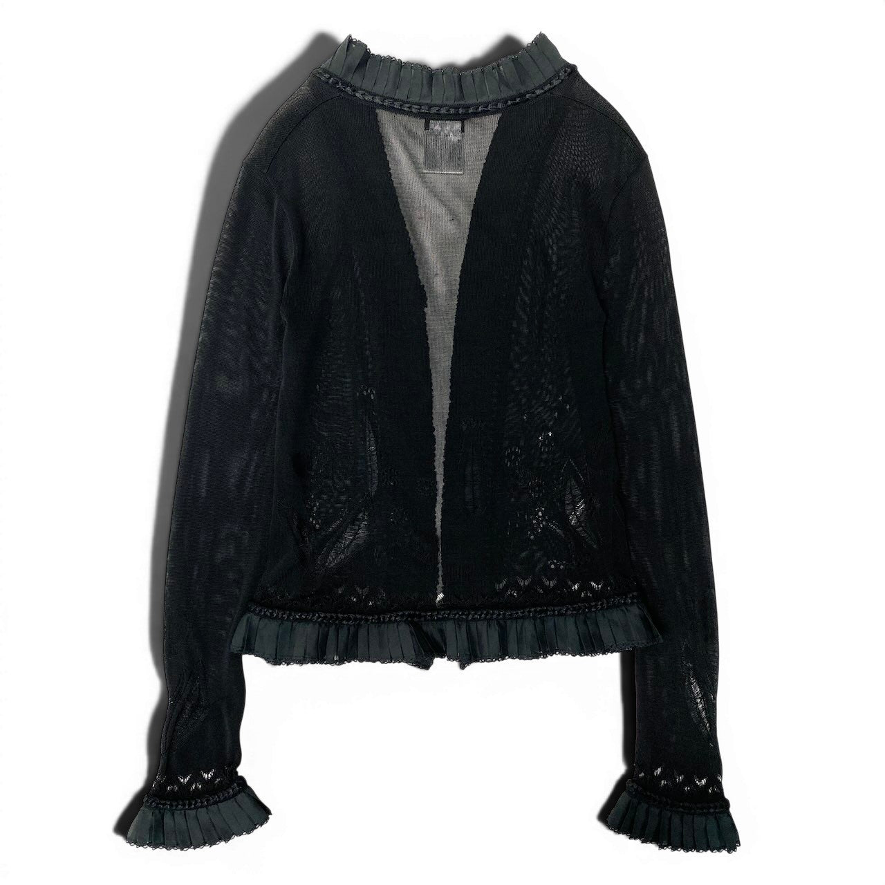 e8 CHANEL 2004SS ニットカーディガン ボレロ レース 花柄 P23080 36サイズ ブラック レーヨン100％ レディース 女性用k02i