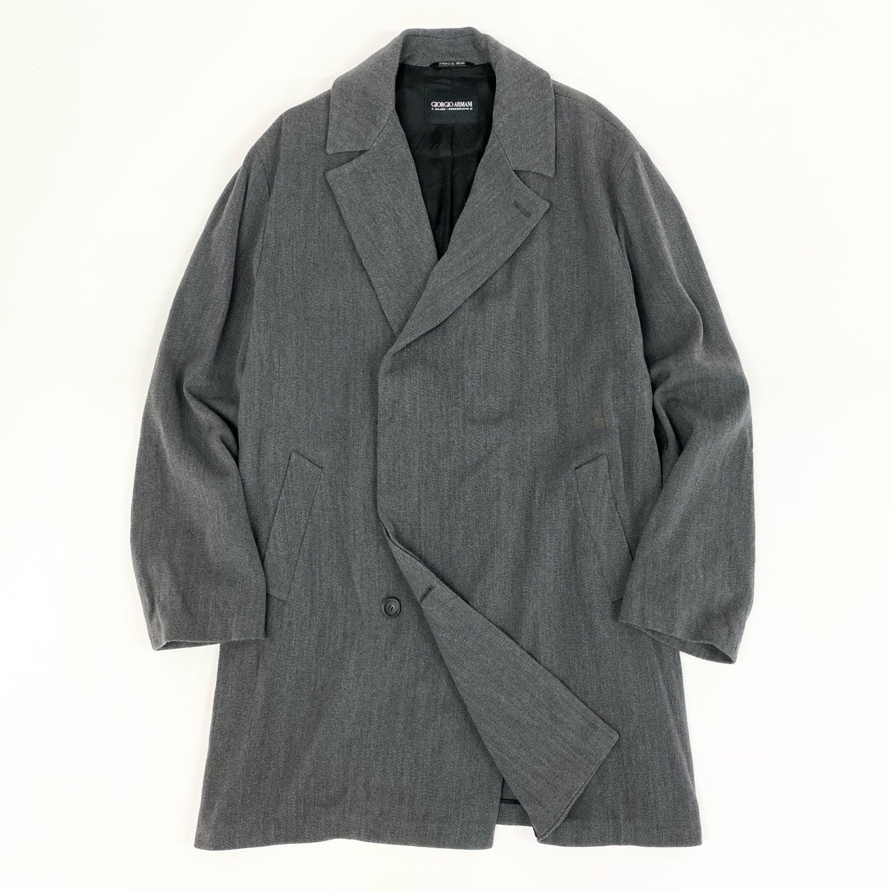 60f20 GIORGIO ARMANI ジョルジオアルマーニ ウールチェスターコート 48 グレー イタリア製 ビジネスコート フォーマル