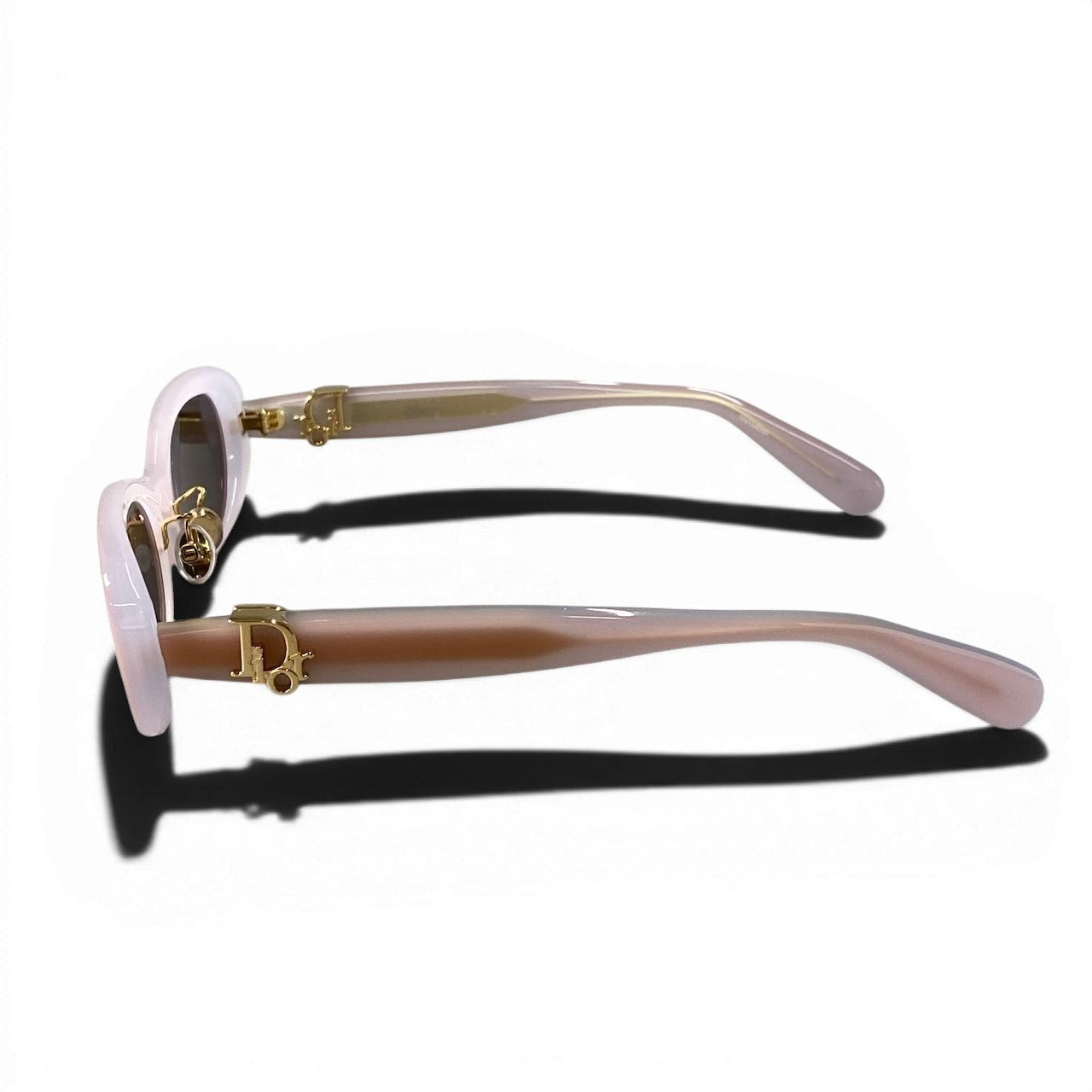 f10 【美品】 Dior Oblique ディオール オブリーク B1F バタフライ オーバル サングラス ゴールド メタルロゴ 40A0 54-20 145 パステルピンク&ブルー レディースta1