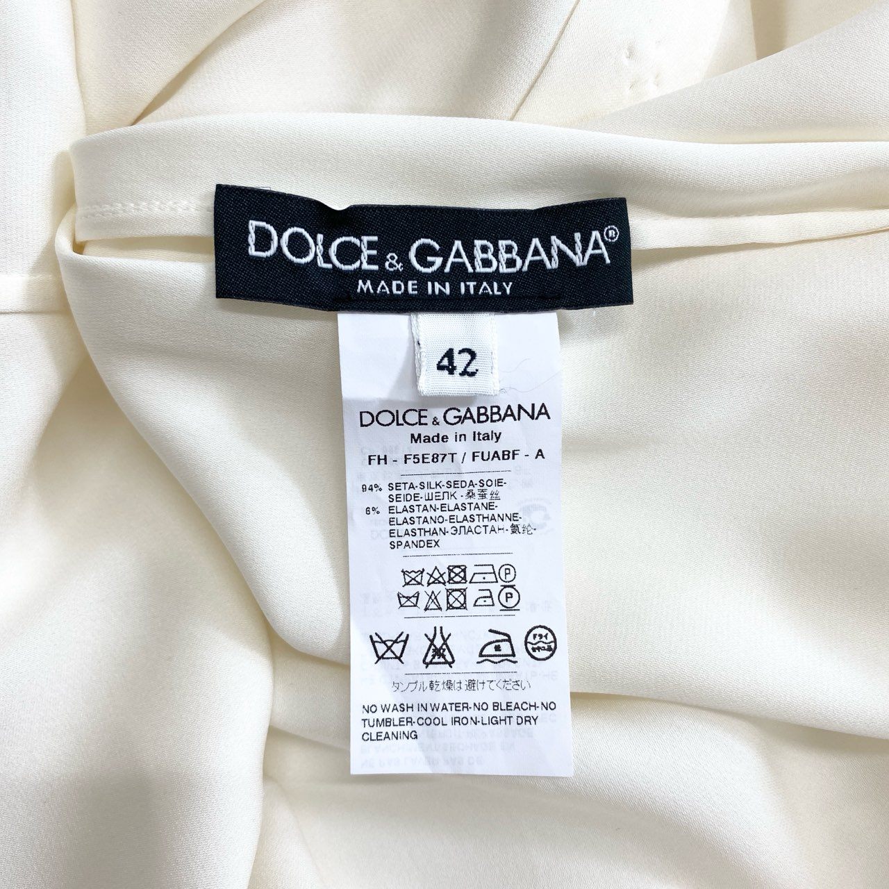 2f14-2 【美品】 DOLCE&GABBANA ドルチェ＆ガッバーナ レース切替 フリルブラウス ボウタイ シルクブラウス サイズ42 クリーム レディース 女性用