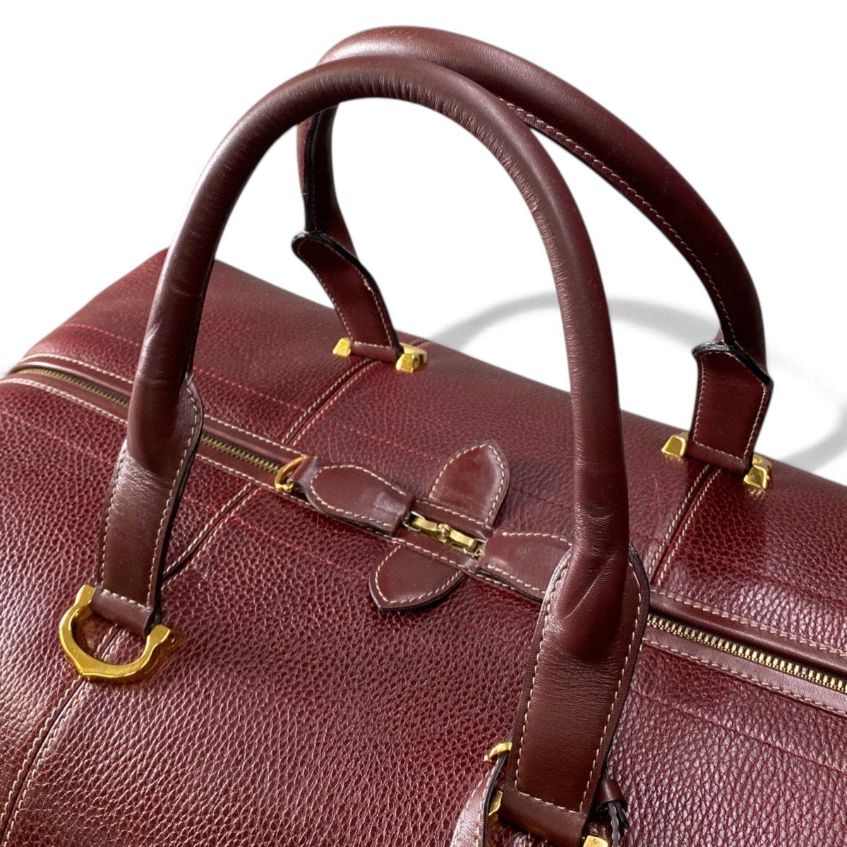 j4 Cartier カルティエ ヴィンテージ ボストンバッグ Vintage Weekender Bag Burgundy バーガンディ レザーt18r