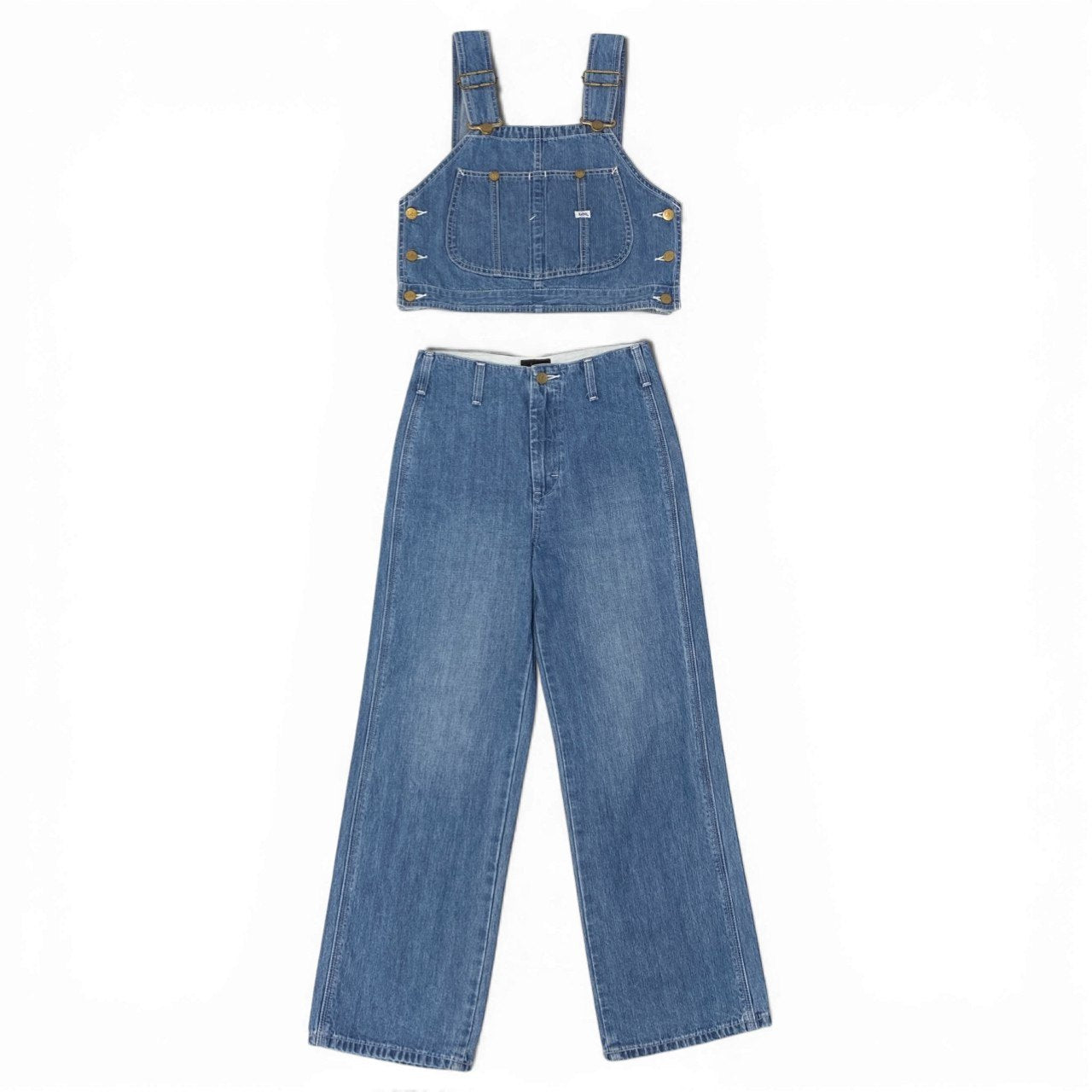 58c5【美品】AMERI×Lee アメリ リー オーバーオールセットアップ ノースリーブトップス デニムパンツ LB9354 24サイズ ブルー コットン100％ レディース 女性用u02t