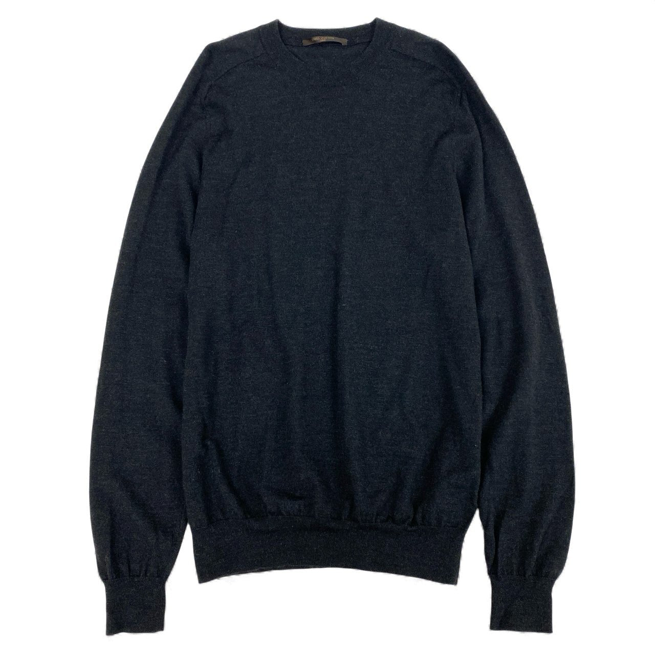 5L17 LOUIS VUITTON ルイヴィトン ニットセーター LVエルボーパッチ トップス イタリア製 Mサイズ グレー ウール100％ メンズu02t