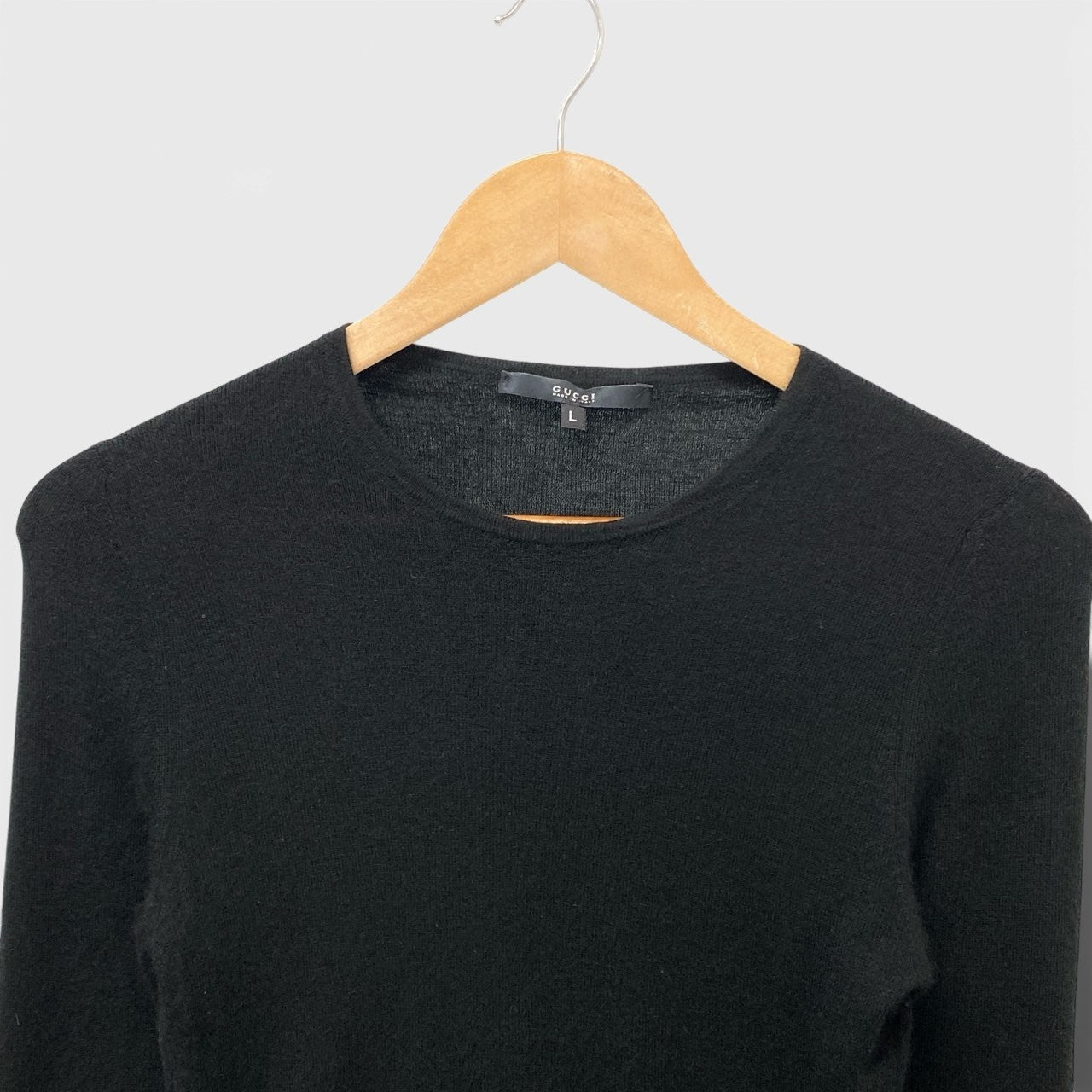 24b13 【美品】GUCCI グッチ カシミヤニットセーター ロングスリーブ クルーネック  Lサイズ ブラック カシミヤ100％ レディース 女性用u02t