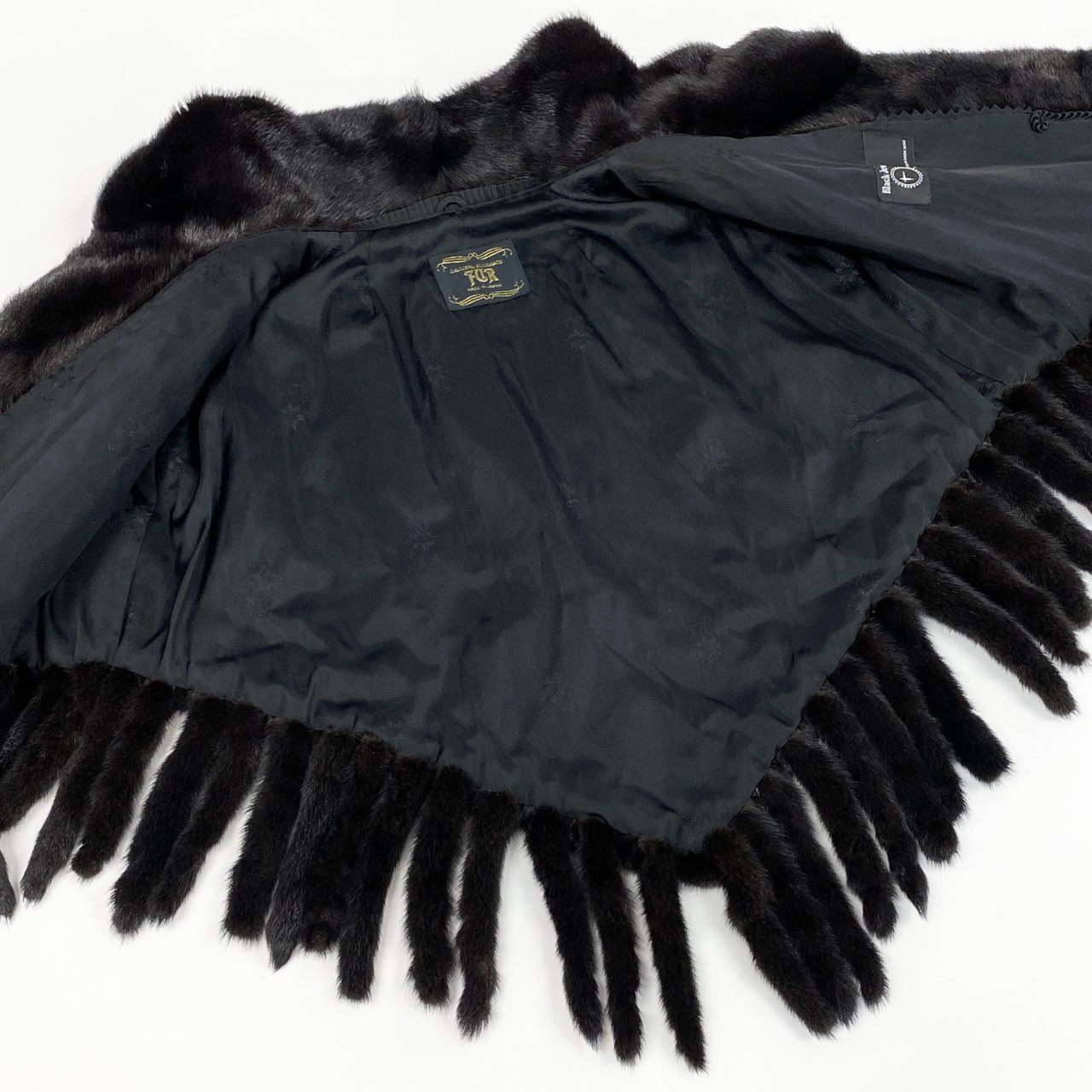18a16 Black Jewel ダークミンク フリンジポンチョ ケープ コート F ブラック 本毛皮 Mink Fur Cape Coat 日本製t18r