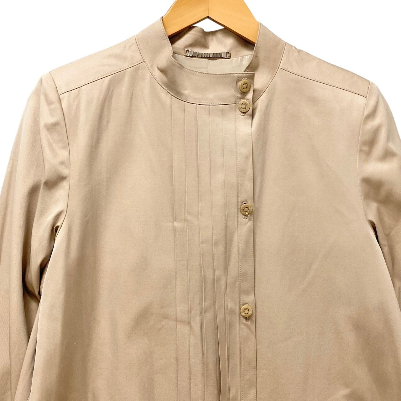 58g7 PIERRE BALMAIN ピエールバルマン スタンドカラー ロングコート フロントタック ベージュ レディース 女性用o07t