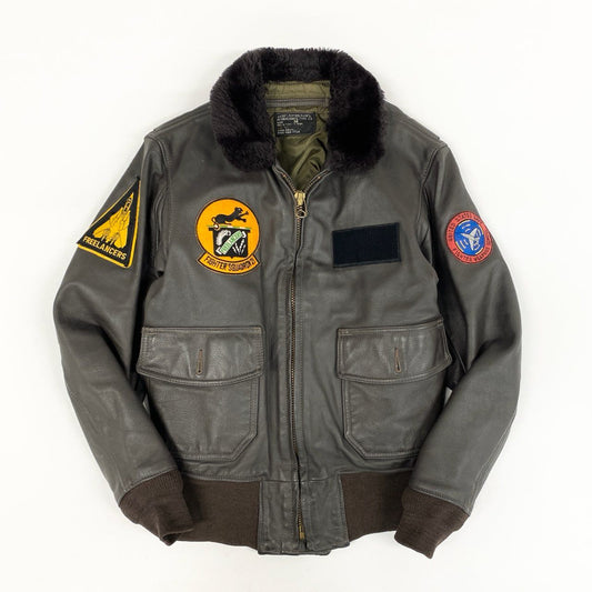 44h26 70's vintage BRILL BROS INC G-1 ワッペン フライトジャケット レザージャケット ブルゾン 71年 MIL-10077323D 38 ブラウン レザー メンズo07t