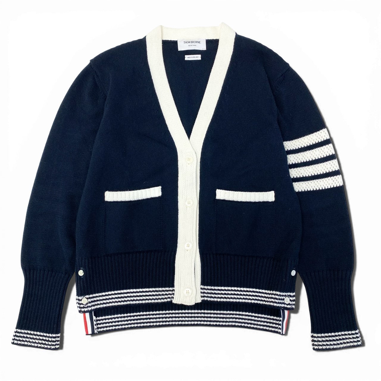 15a16 THOM BROWNE トムブラウン Knit Cardigan ニットカーディガン サイズ40 ネイビー メッシュラインt18r