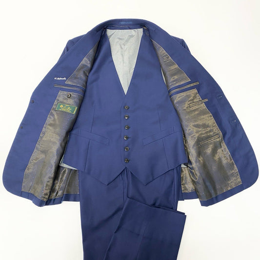 16a16 Loro Piana ロロピアーナ生地使用〇 3ピース スリーピース セットアップスーツ シングル 2B ビジネス フォーマル Super170`s  メンズ 紳士服 ネイビー ウールカシミヤu02t