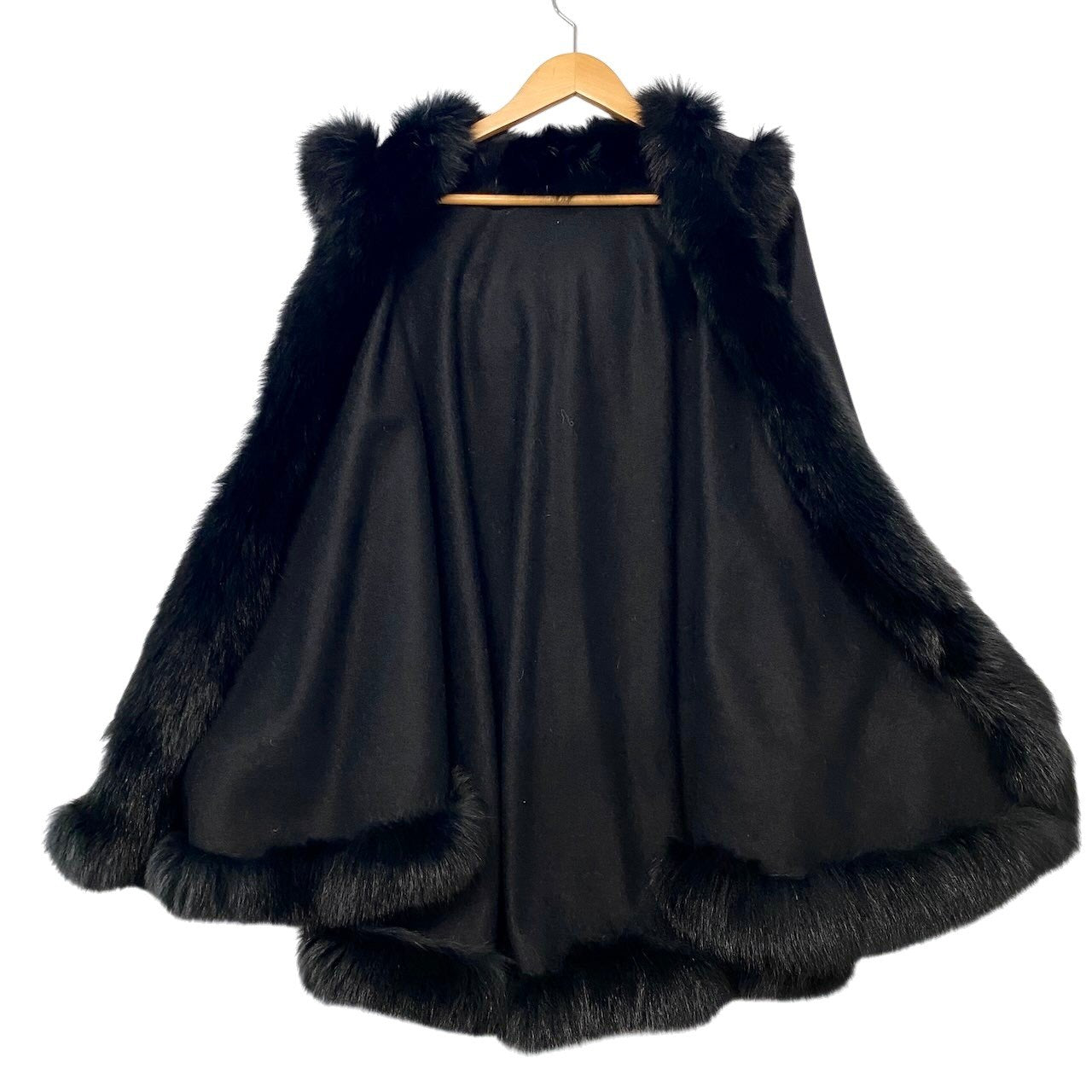 10h28 カシミヤ × フォックスファー フードポンチョ コート サイズF ブラック Cashmere 100％ Fox Fur Poncho Coatt18r