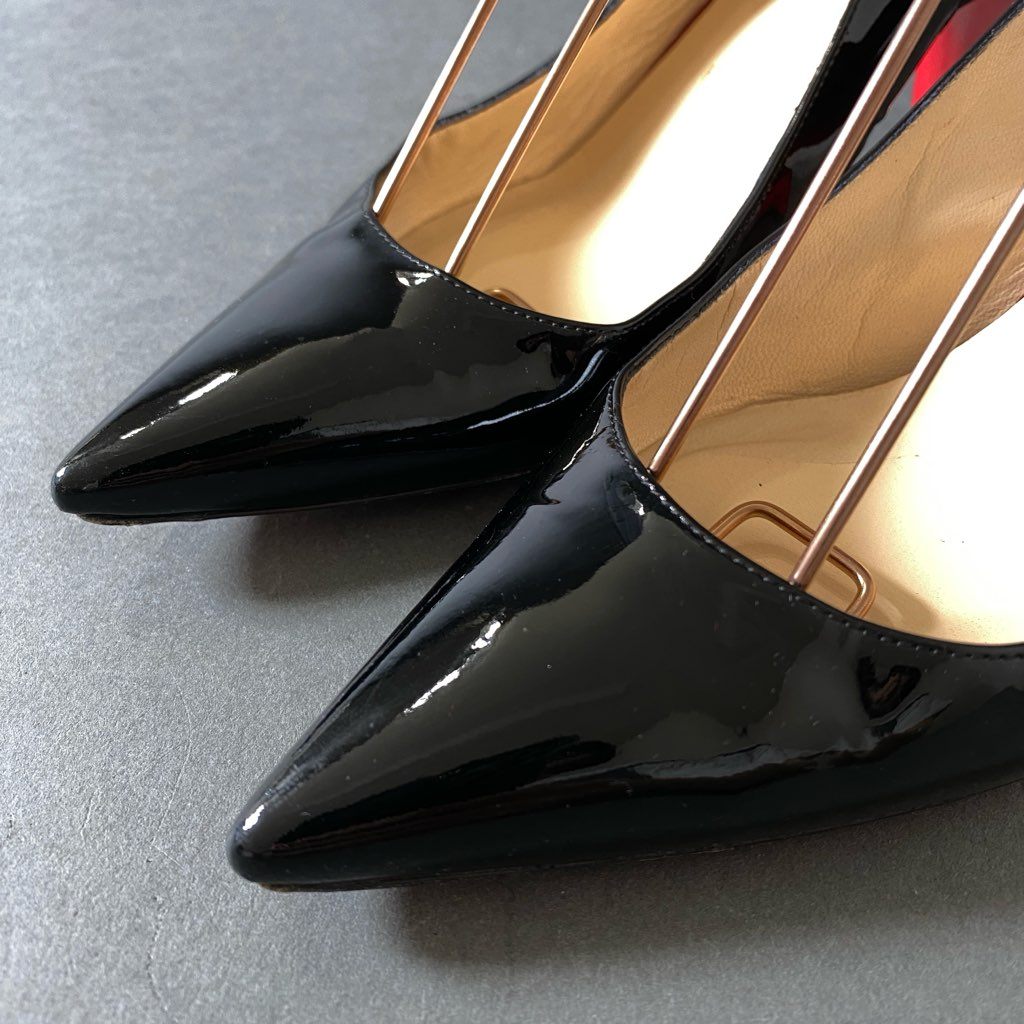 3h2 Christian Louboutin クリスチャンルブタン LEMERPONT 70 エナメル ミュールパンプス 37 ブラック パテントレザー サンダル シューズ イタリア製