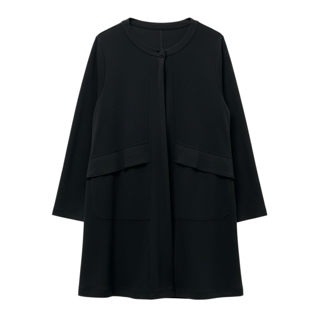 30b18 TOKUKO 1er VOL トクコプルミエヴォル ロングシャツワンピース ノーカラーシャツ ロングスリーブ 伸縮ストレッチ○ レディース 女性用 サイズ9 ブラックu02t