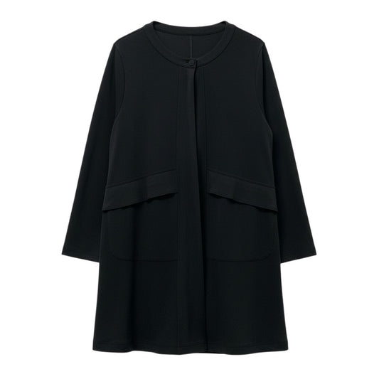 30b18 TOKUKO 1er VOL トクコプルミエヴォル ロングシャツワンピース ノーカラーシャツ ロングスリーブ 伸縮ストレッチ○ レディース 女性用 サイズ9 ブラックu02t
