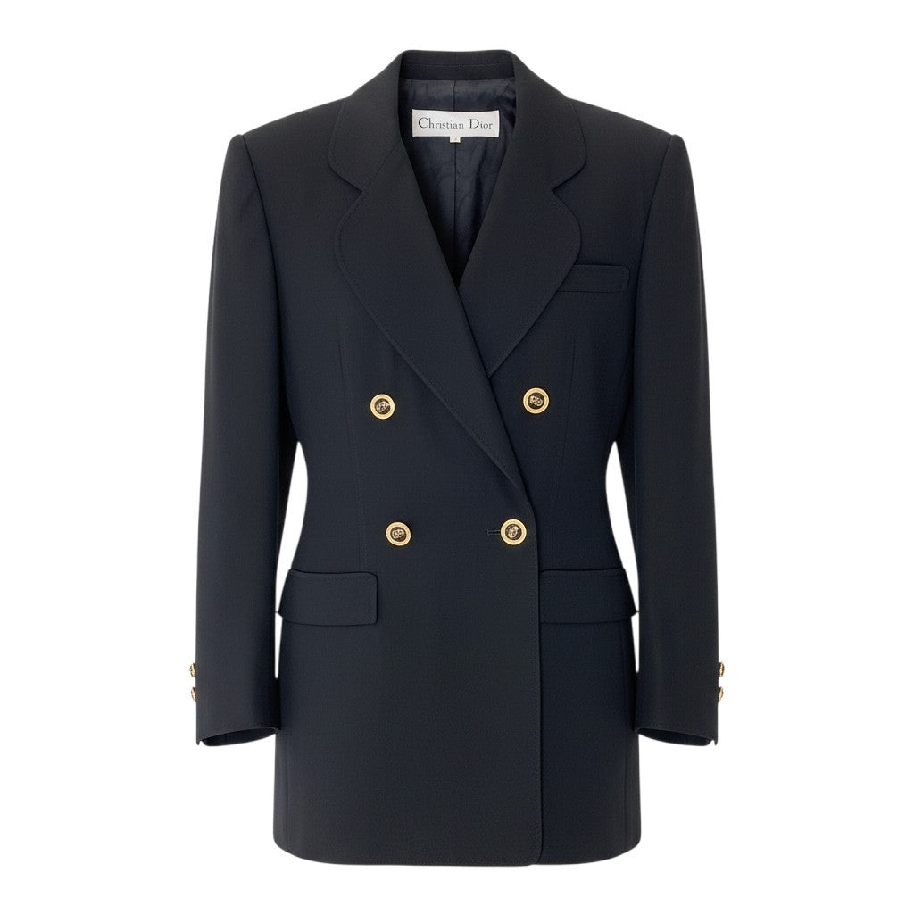 13f15 Christian Dior クリスチャンディオール CDボタン テーラージャケット ブレザー ダブルブレスト サイズ9 ブラック ウールu02t