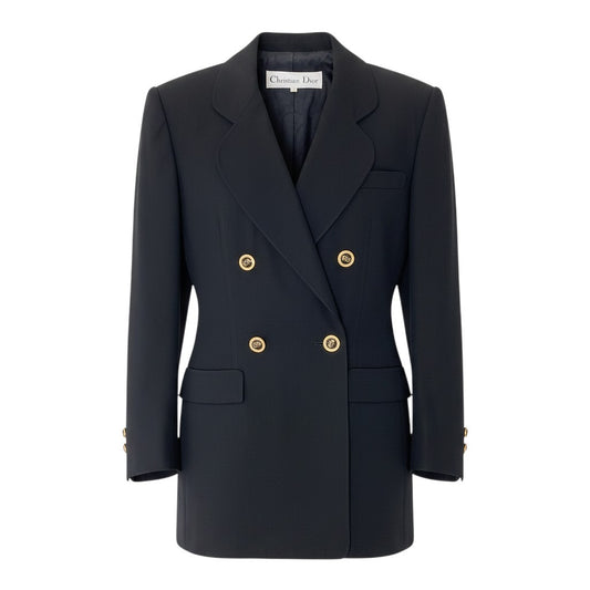 13f15 Christian Dior クリスチャンディオール CDボタン テーラージャケット ブレザー ダブルブレスト サイズ9 ブラック ウールu02t