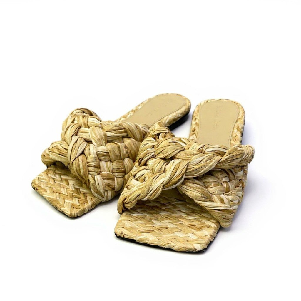 Ad2 BOTTEGA VENETA ボッテガヴェネタ  リド スライドサンダル サイズ36 1/2 編み込みラフィアサンダル レディースk02i