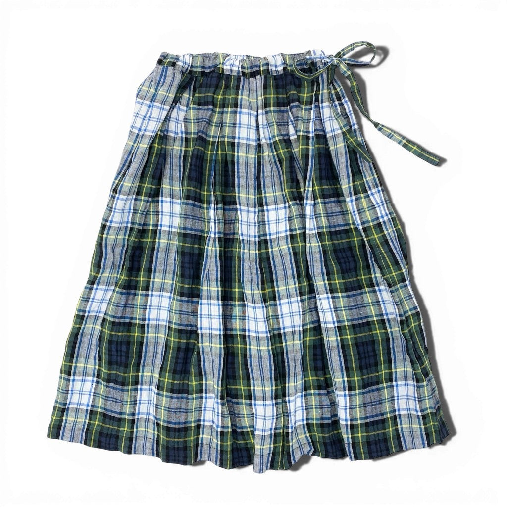 1a8 《美品》 O’NEIL OF DUBLIN オニールオブダブリン Bshop別注 アイルランド製 ロングスカート チェックスカート 8 グリーン系 リネン レディース 女性用u02t