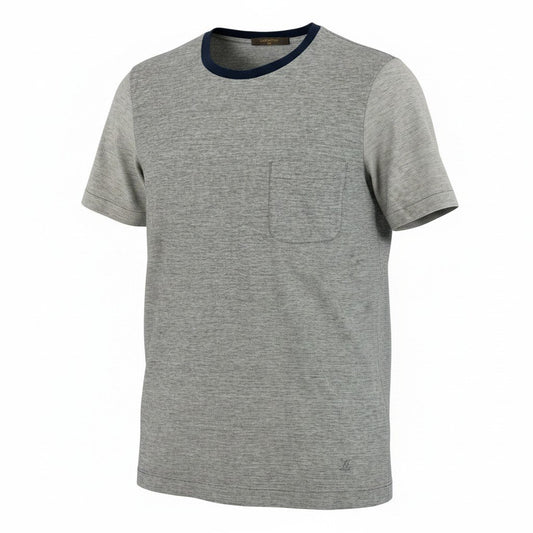 84e29【美品】 LOUIS VUITTON ルイヴィトン クルーネック 半袖Tシャツ 袖切替 バイカラー LVロゴ刺繍 カシミヤ混 サイズS グレー系 メンズ 紳士服u02t