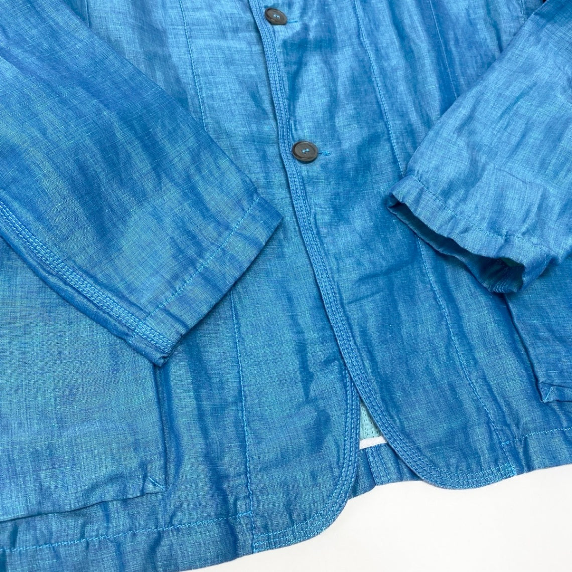 49g18 【美品】 ARMANI COLLEZIONI アルマーニコレツィオーネ スタンドカラージャケット EU54 ブルー系 コットン/リネン/シルク メンズ 紳士服u02t