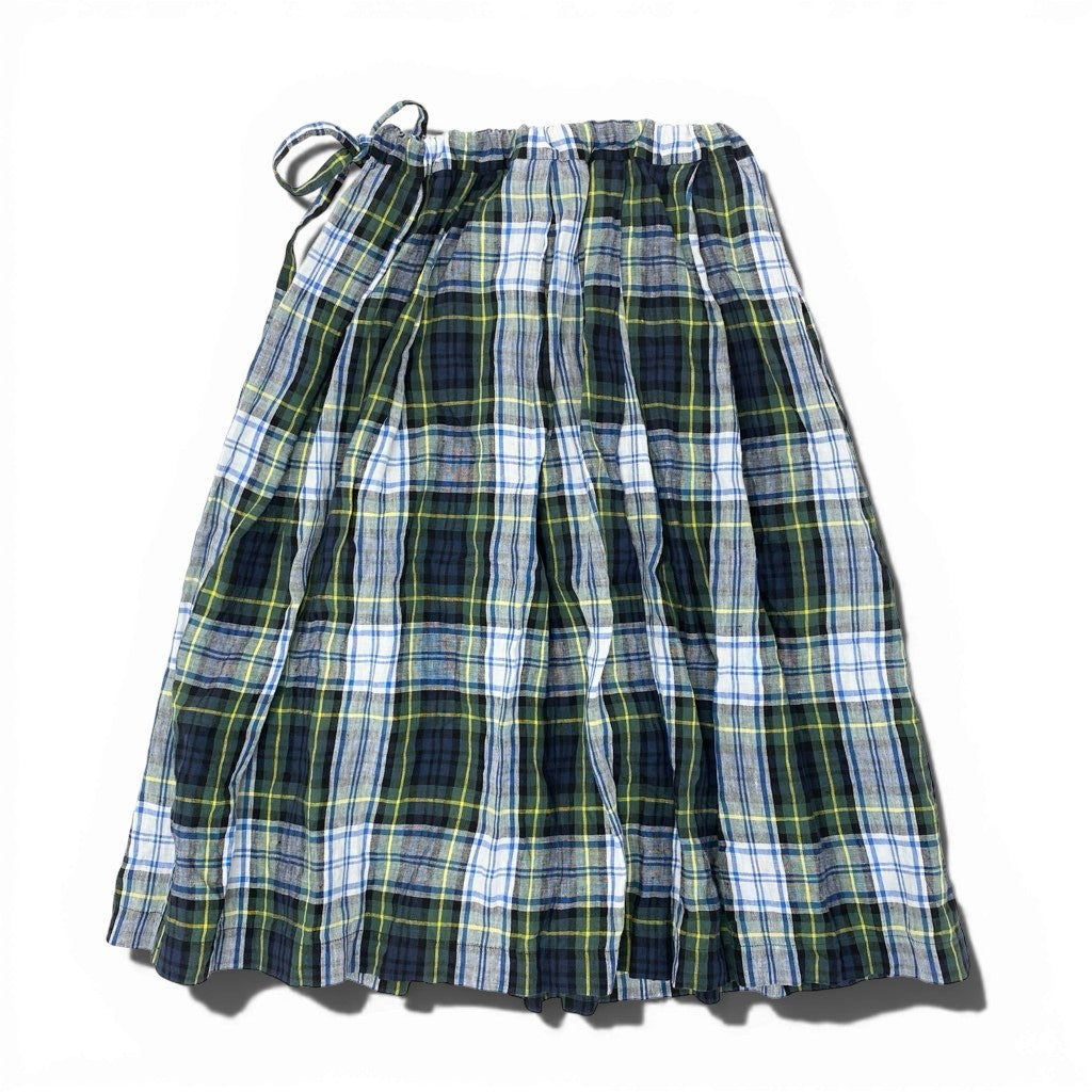1a8 《美品》 O’NEIL OF DUBLIN オニールオブダブリン Bshop別注 アイルランド製 ロングスカート チェックスカート 8 グリーン系 リネン レディース 女性用u02t
