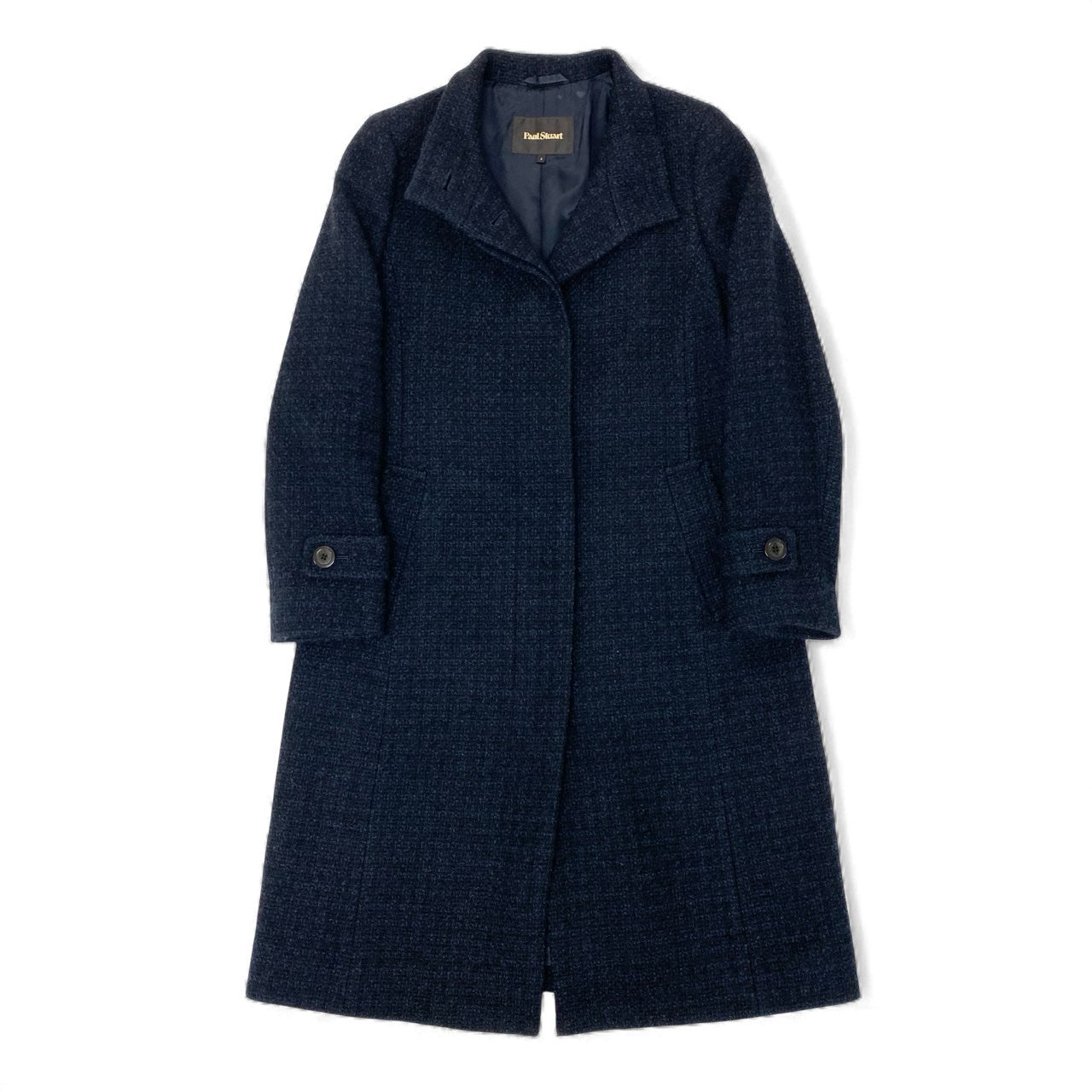 36k28 Paul Stuart ポールスチュアート スタンドカラーコート ツイードコート ロング ウールブレンド レディース 女性用 6 ネイビー ブラックu02t