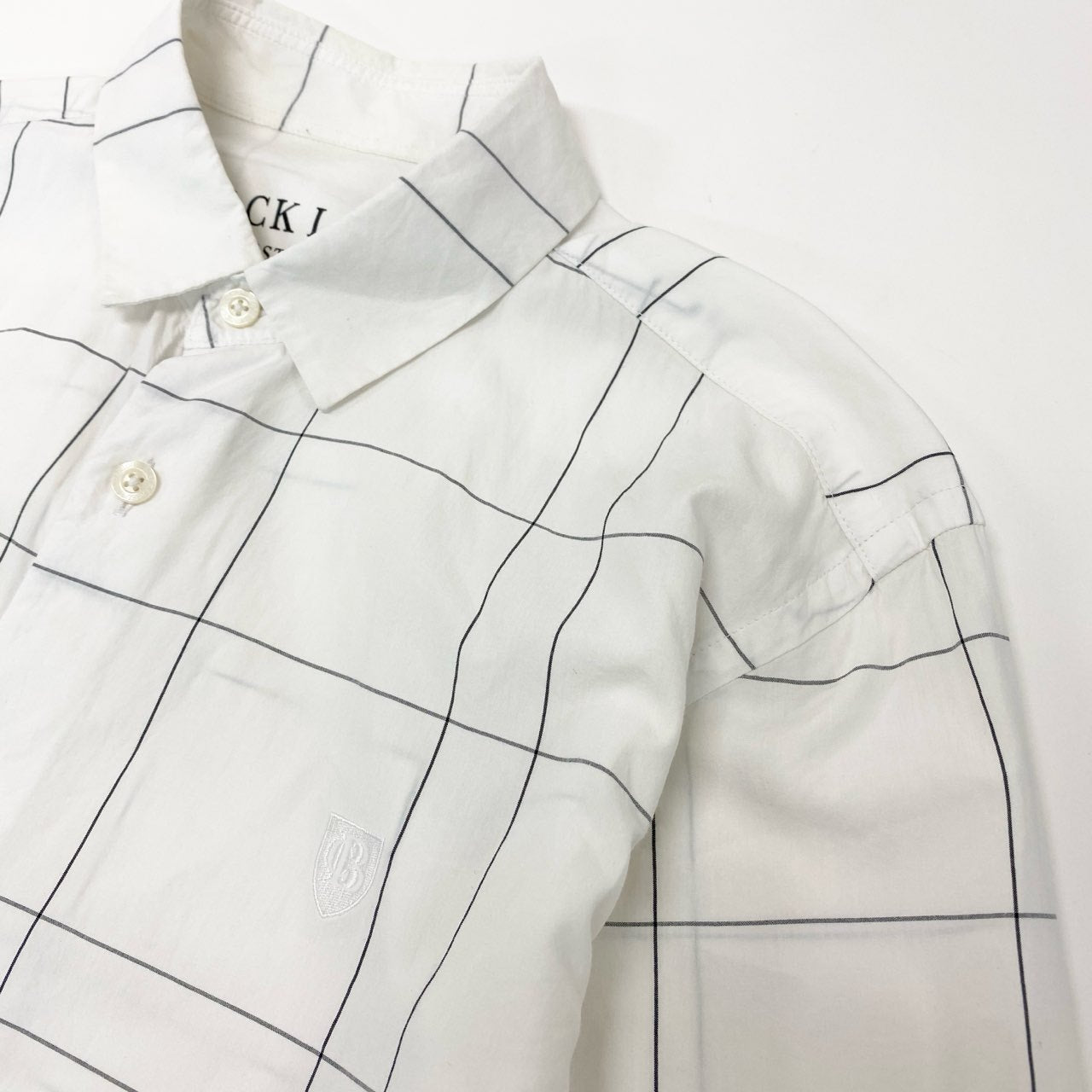 81j8 BLACK LABEL CRESTBRIDGE ブラックレーベルクレストブリッジ 長袖シャツ チェックシャツ 胸元ロゴ刺繍  51M14-513-02 Mサイズ ホワイト ブラック メンズo07t