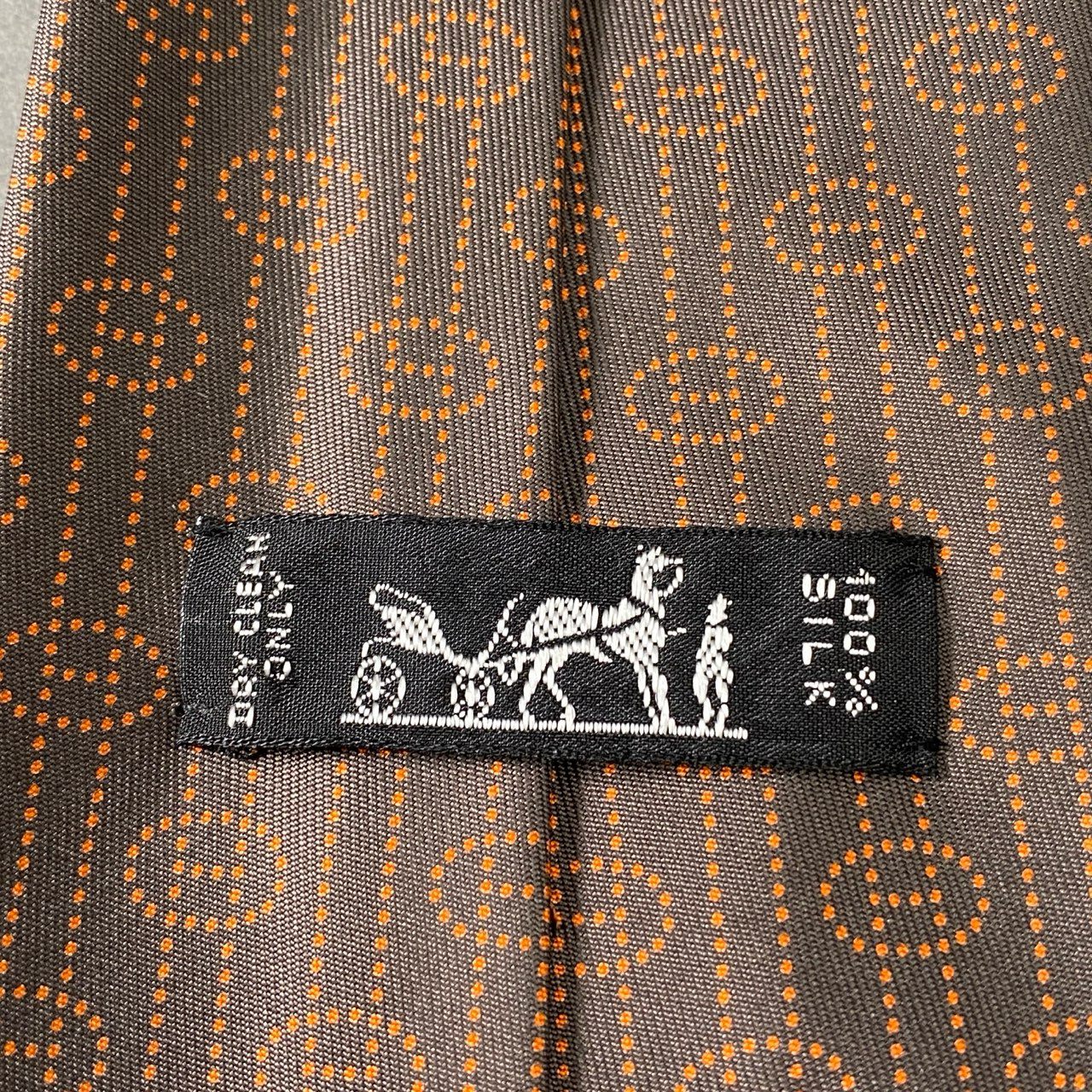 1f12 【美品】 HERMES エルメス Hロゴ エルメスオレンジ シルクネクタイ ブラウン シルク100％ メンズ