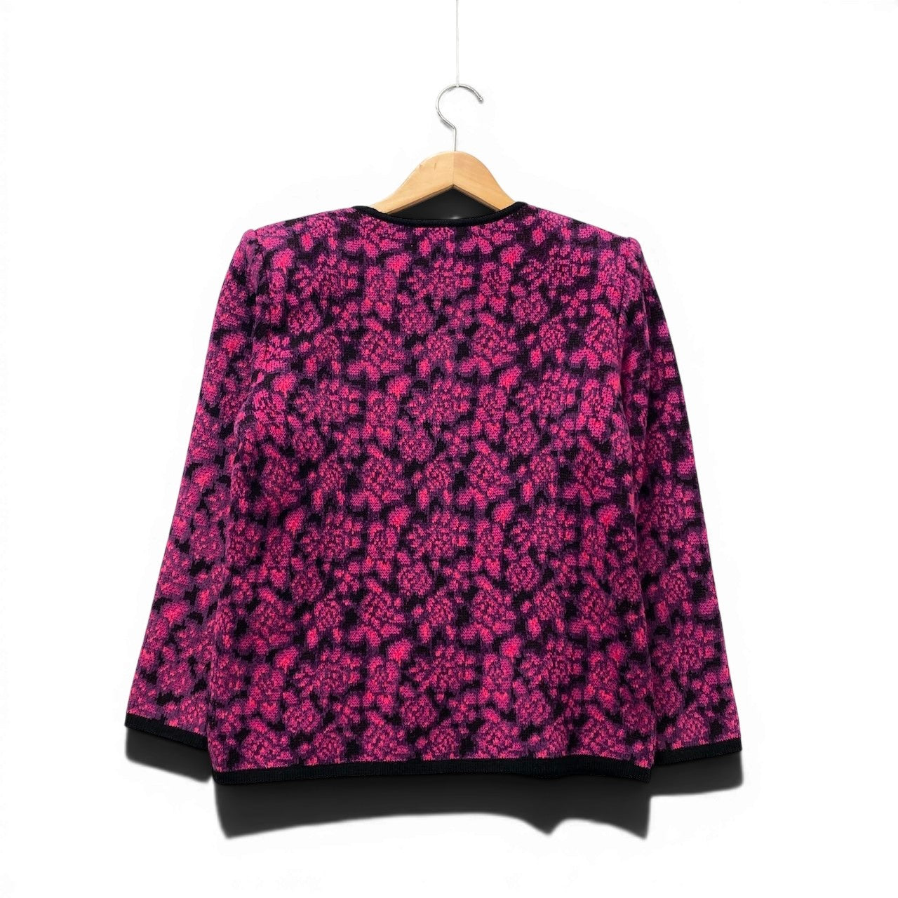 82f28 YVES SAINT LAURENT イヴサンローラン クルーネック ニットセーター 総柄 ウールブレンド サイズM ピンク パープル ブラック レディース 女性服o07t