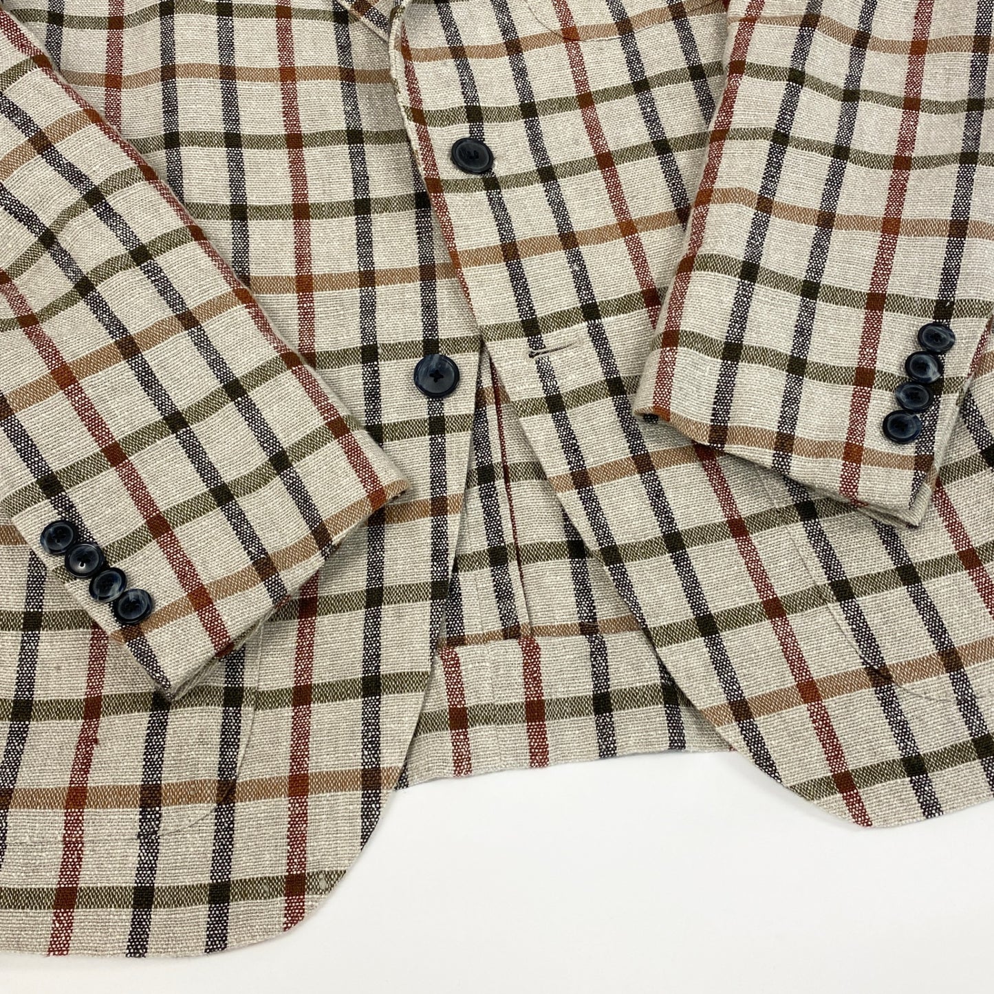 29d16 Camoshita UNITED ARROWS カモシタ ユナイテッドアローズ テーラードジャケット チェック柄 リネン混 44サイズ ブラウン系 メンズ 男性用u02t