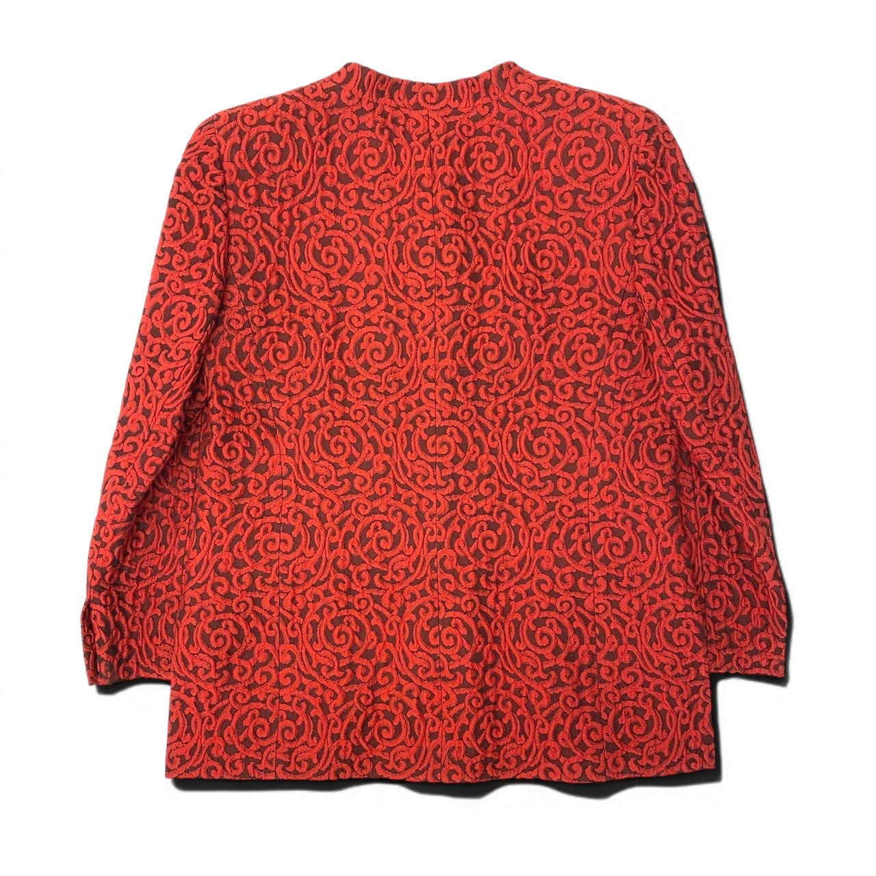 Id23 GIVENCHY ジバンシー ノーカラージャケット ロングジャケット 総柄 立体刺繍 ロゴボタン サイズ42 レッド レディース 女性用u02t