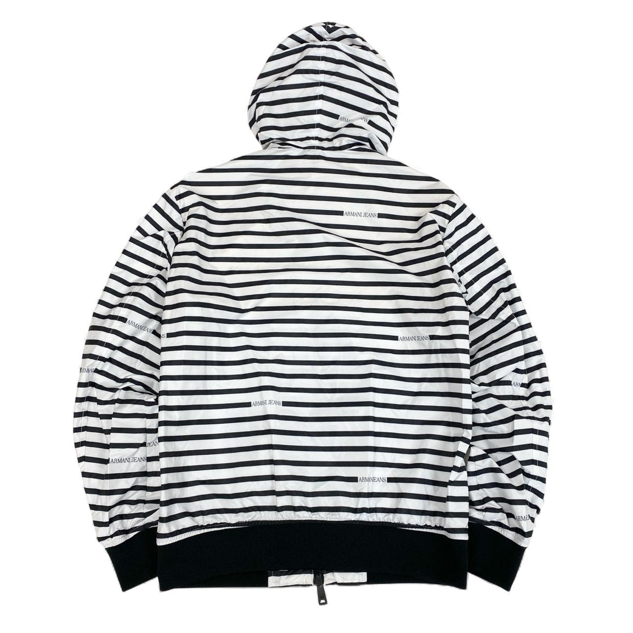 8L5【美品】ARMANI JEANS アルマーニジーンズ フーディージャケット  ダブルジップジャケット ボーダー 3Y6B20 6NDAZ 48サイズ ホワイト ブラック メンズu02t