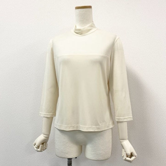 80g23 LEONARD レオナール ハイネック カンカン素材 ストレッチ ボトルネック 七分袖カットソー レディース 女性用 0189575 L ホワイト
