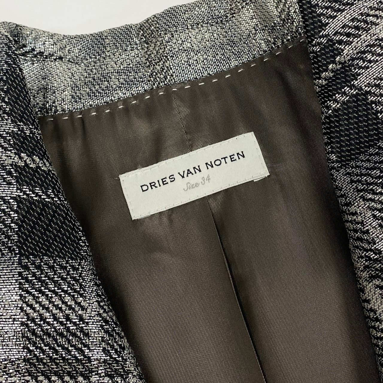 e11 DRIES VAN NOTEN メタリックベスト チェック柄 71-07-31-07006 34サイズ グレー レディース 女性用u02t