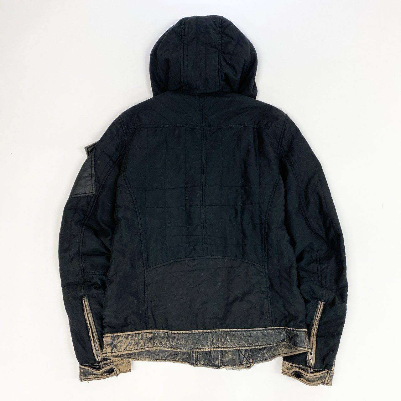 16k10 DIESEL ディーゼル ライダースジャケット  フーディー アウター ヴィンテージ加工 異素材切替 Lサイズ ブラック メンズu02t
