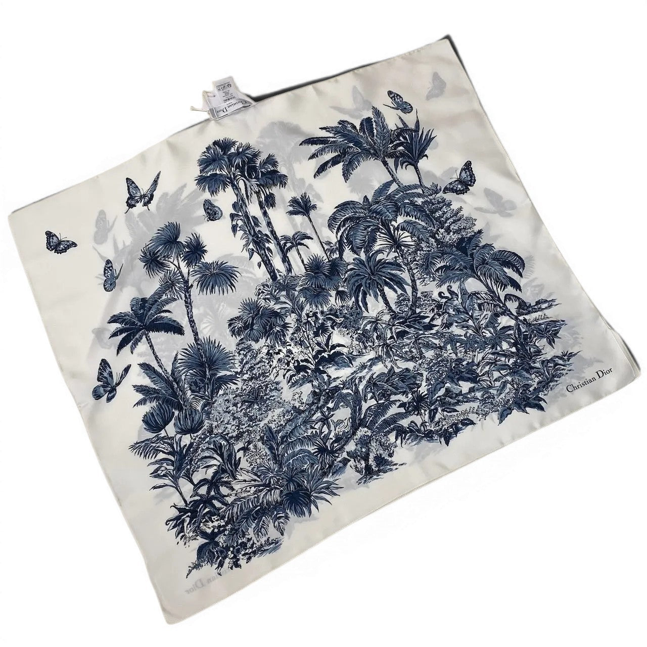 i3 【新品保管品】Christian Dior Toile de Jouy Sauvage ポンチョ シルクスカーフ イタリア製 ホワイト ネイビー シルク100％ レディース 女性用k02i