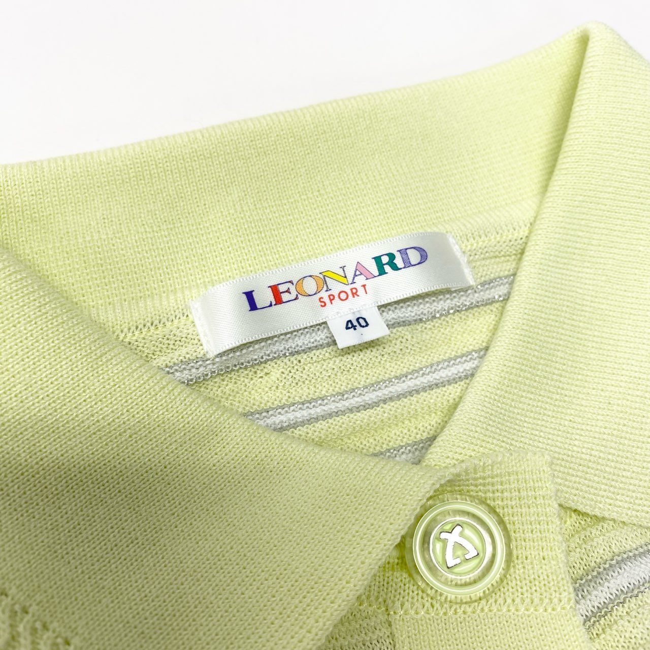 31b6 LEONARD レオナール ポロニット ペプラム ボーダー ビジュー 40 イエロー レディース 女性用u02t