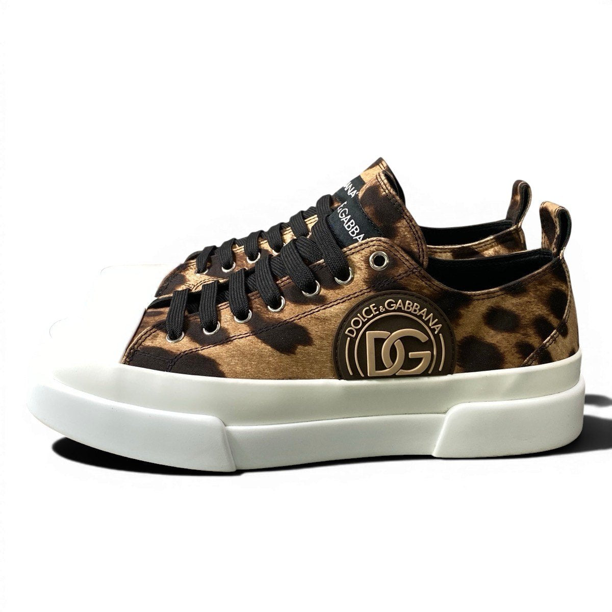 f24 DOLCE&GABBANA ポルトフィーノ ローカットスニーカー DGロゴ レオパード柄 AO743 8サイズ ブラウン系 キャンバス メンズ 男性用o07t